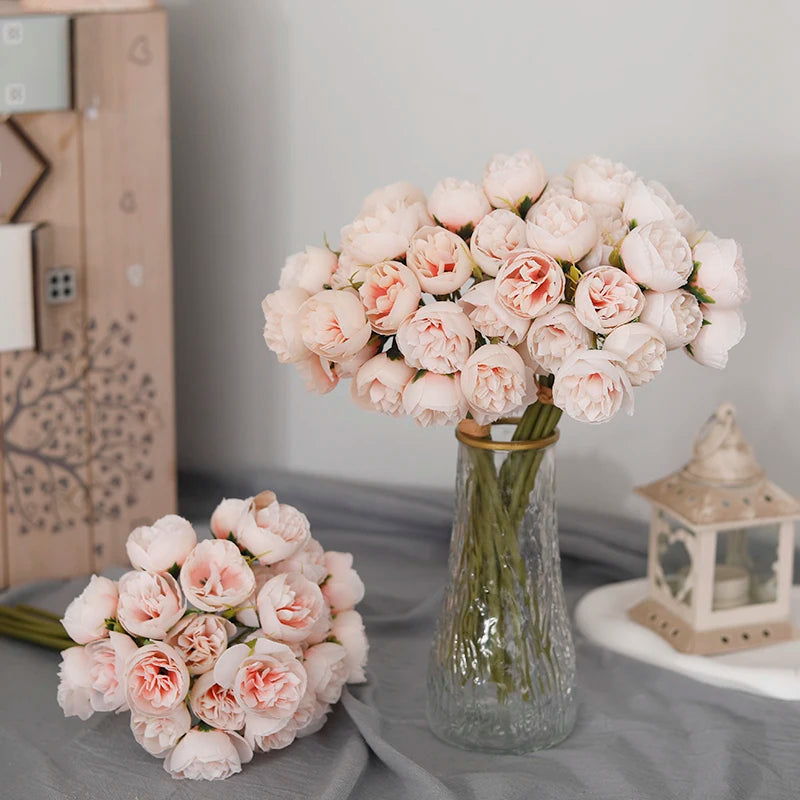 bouquet de 27 roses et pivoines artificielles en soie décoratives - vue 5 sur 12
