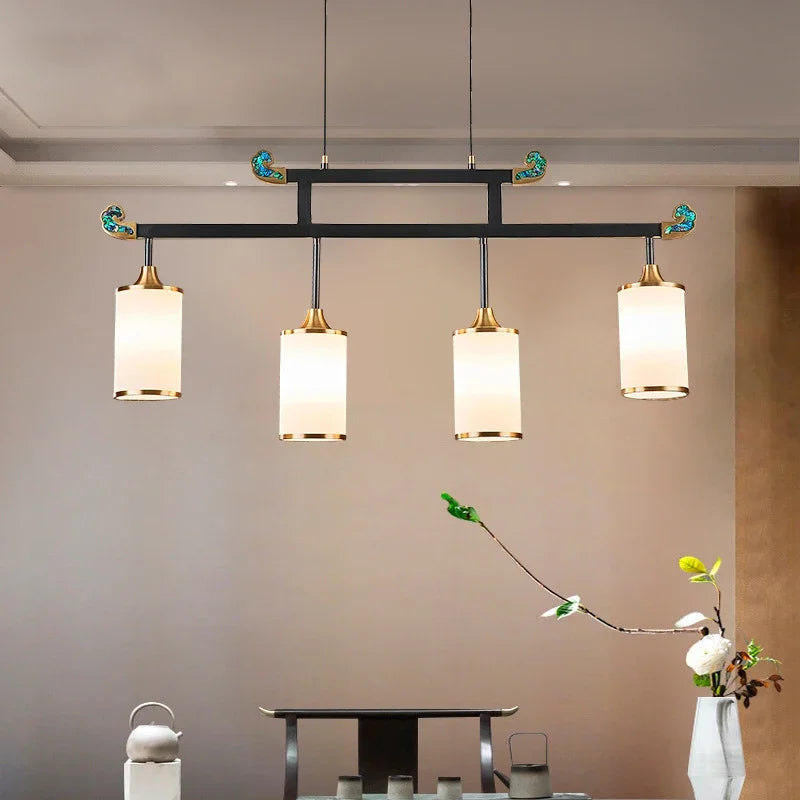 Minimalist Chinese copper chandelier with LED lights luxury décor - vue 4 sur 12