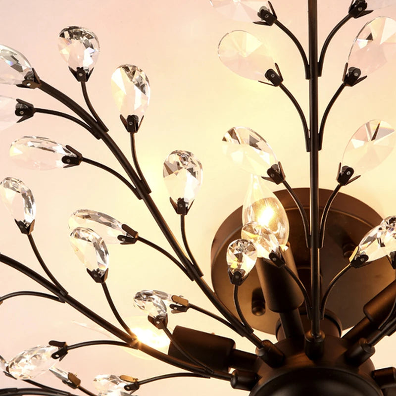 lustre vintage en métal noir avec suspensions en cristal pour intérieur moderne - vue 6 sur 6