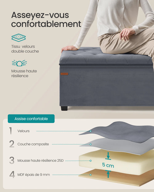 SONGMICS Stool with Storage Space, Bench with Legs, 40 x 110 x 40 cm Footstool, Storage Box, Maximum Load 300 kg - vue 5 sur 8