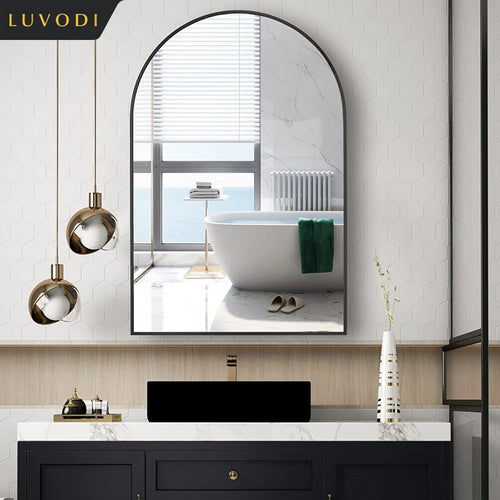LUVODI Home Decorative Mirror with Black Arched Frame for Bathroom, Entryway, Living Room - vue 5 sur 7