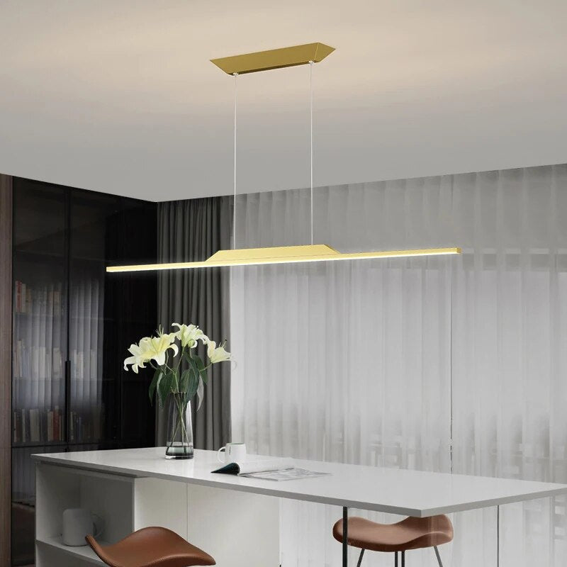 lustre suspension nordique ligne longue cuisine bar île éclairage - vue 4 sur 12