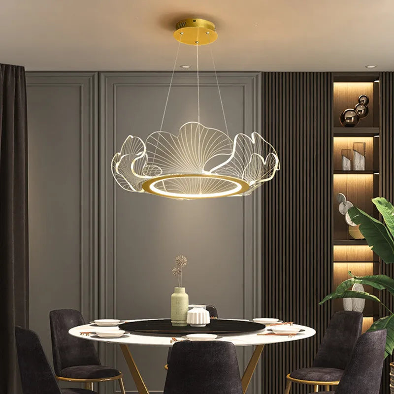 luxury postmodern led chandelier adjustable lotus leaf minimalist - vue 6 sur 9