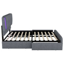 Upholstery bed, 140x200cm, bed with slatted frame (without mattress), remote control room light, bed with four drawers, adjustable