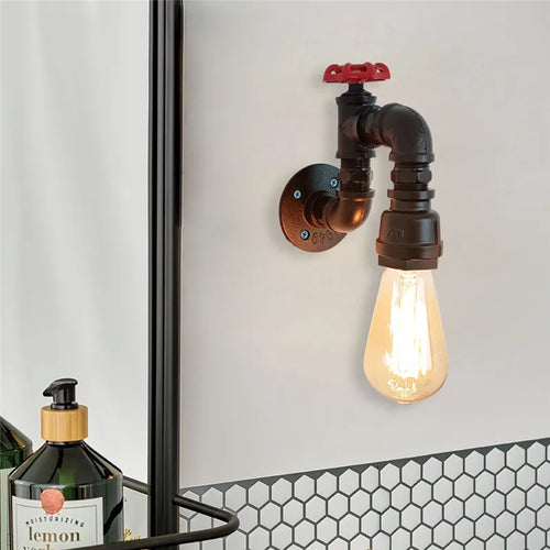 applique murale vintage loft en tuyau d'eau avec valve - vue 2 sur 7