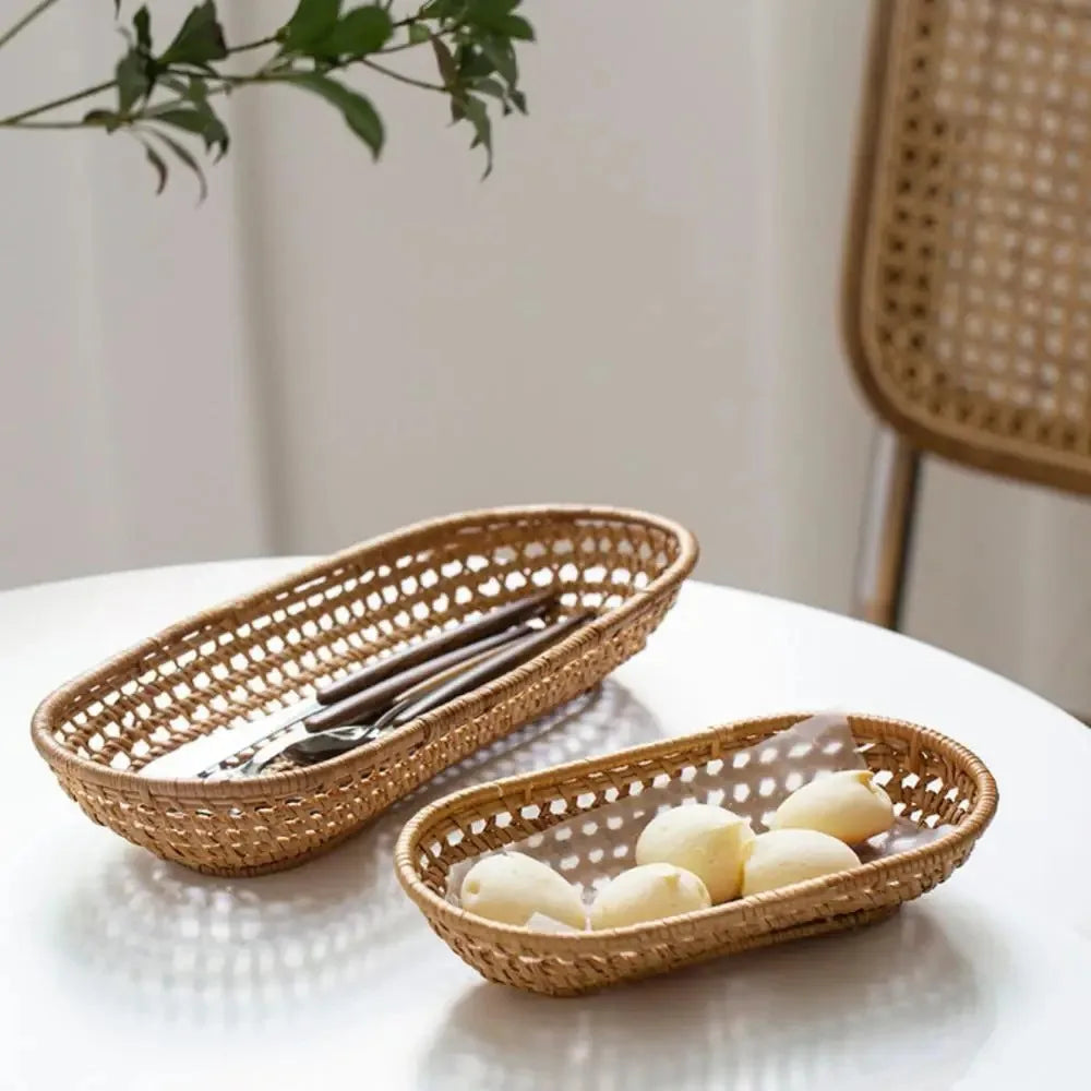 panier de rangement ovale en rotin pour pain et fruits - vue 5 sur 8