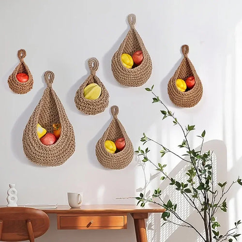 panier mural tissé à la main pour fruits et légumes décoratif - vue 2 sur 12