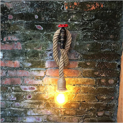 Vintage industrial wall light in iron and hemp rope for loft