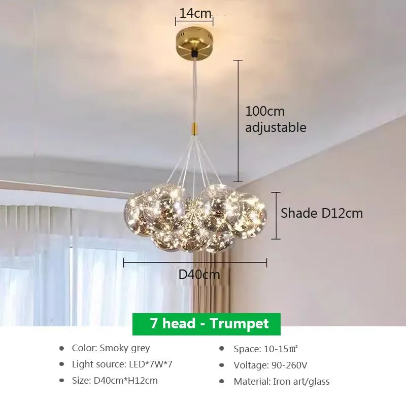 lustre verre moderne boules blanches led décoration salon salle manger - vue 13 sur 18