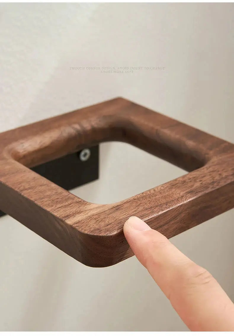 Wall-Mounted Toilet Brush Holder Set, Ceramic Base, Solid Wood, Luxury Bathroom Accessories, No Dead Corner - vue 5 sur 6