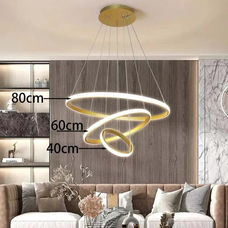 lustre moderne rond à trois cercles design élégant - vue 8 sur 13