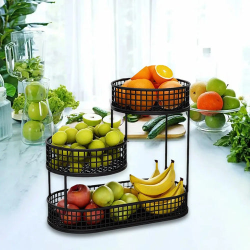 Countertop Fruit Basket Metal Wire Storage Basket, Counter Serving Tray Space Saver Serving Stand Vegetables Storage Rack - vue 7 sur 8