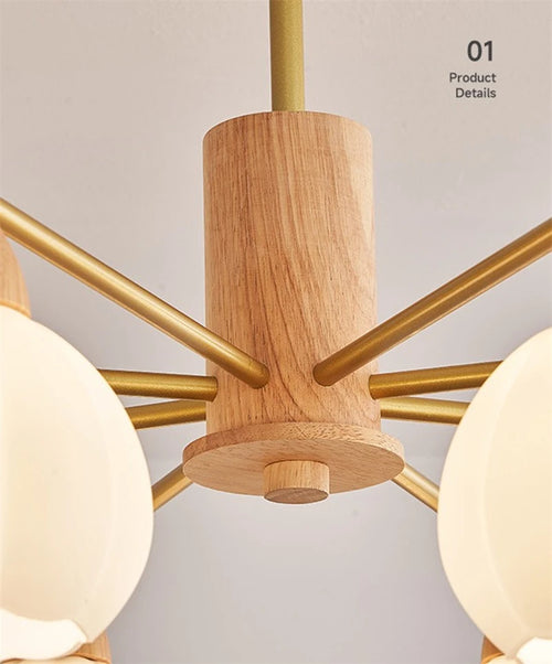 lustre moderne en bois et verre style japonais pour décoration intérieure - vue 4 sur 10