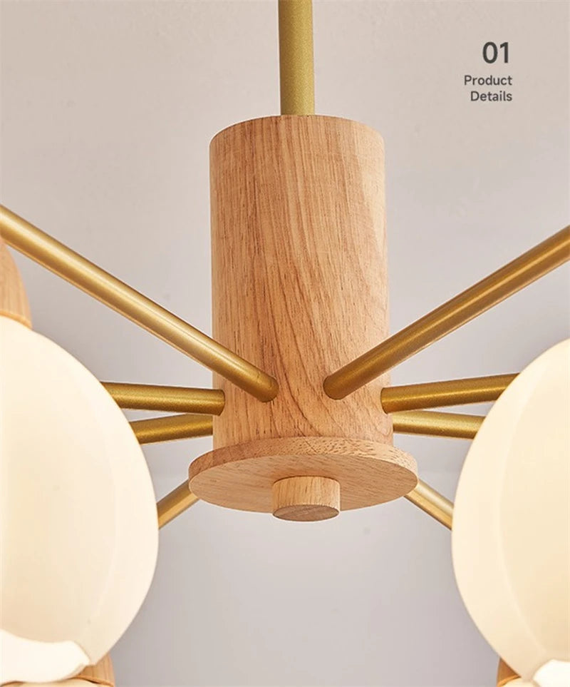 lustre moderne en bois et verre style japonais pour décoration intérieure - vue 4 sur 10