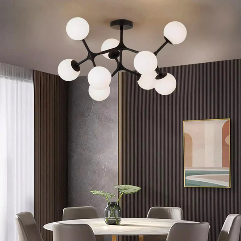 lustre nordique boule de verre suspension décorative luminaire - vue 4 sur 9