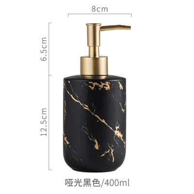 Black Marbled Bathroom Accessories Set, Ceramic Soap Dispenser, Toothbrush Holder, Box, Decoration - vue 12 sur 17