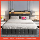 Storage Bed,Upholstered Bed 140/160x200cm,Headboard with LED Lighting and Charging USB,Double Bed with Storage Space,No mattress