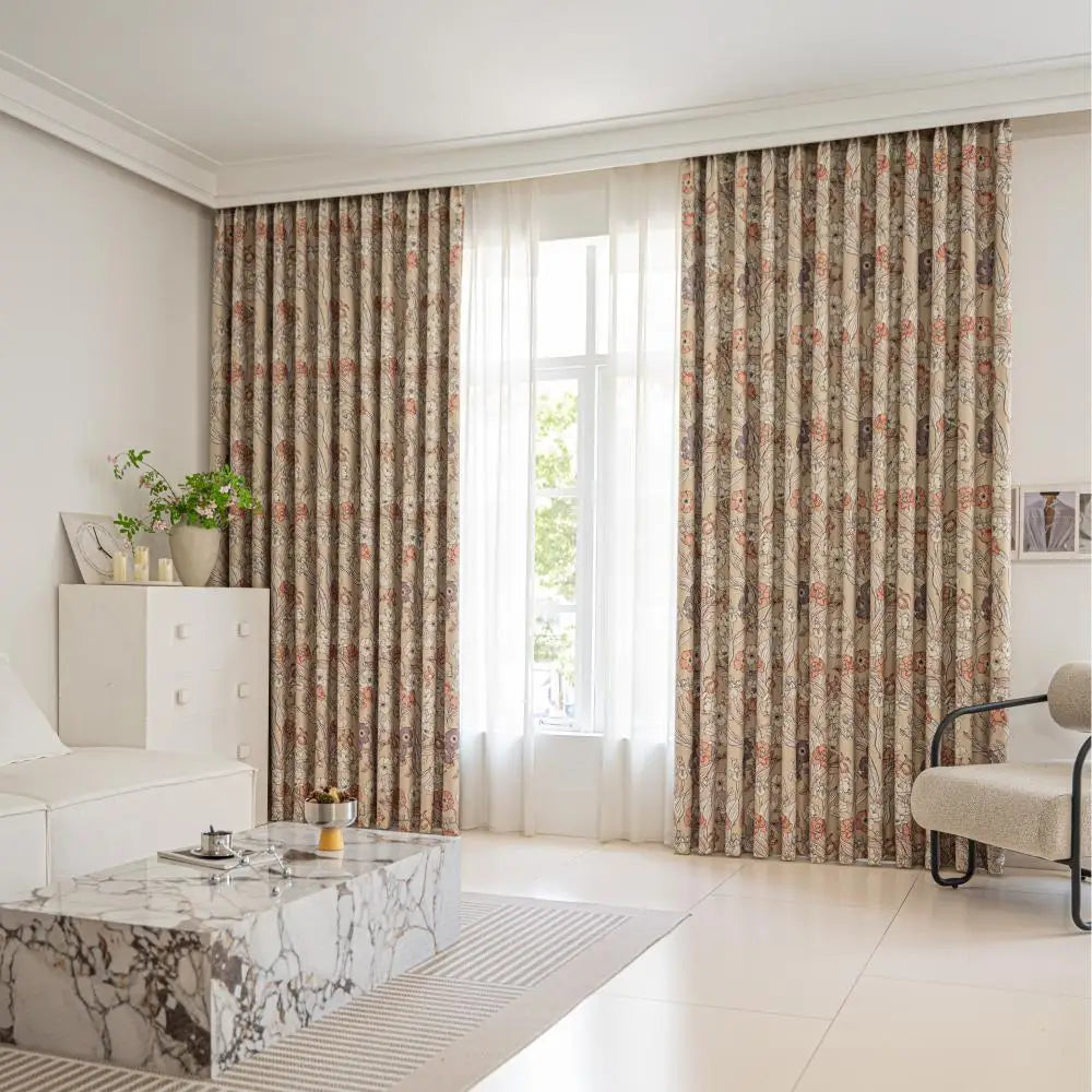 Rideau occultant motif floral style moderne pour salon