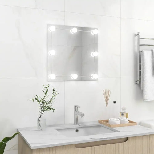 miroir mural avec éclairage led décoratif carré en verre