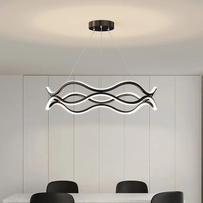 lustre design nordique ligne ondulée et lumière principale - vue 6 sur 10