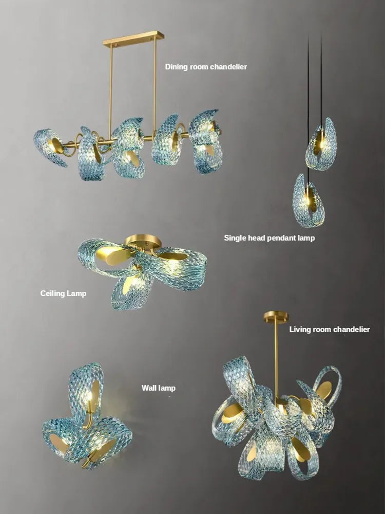 lustre moderne en verre design feuille de paon led suspendu - vue 7 sur 21
