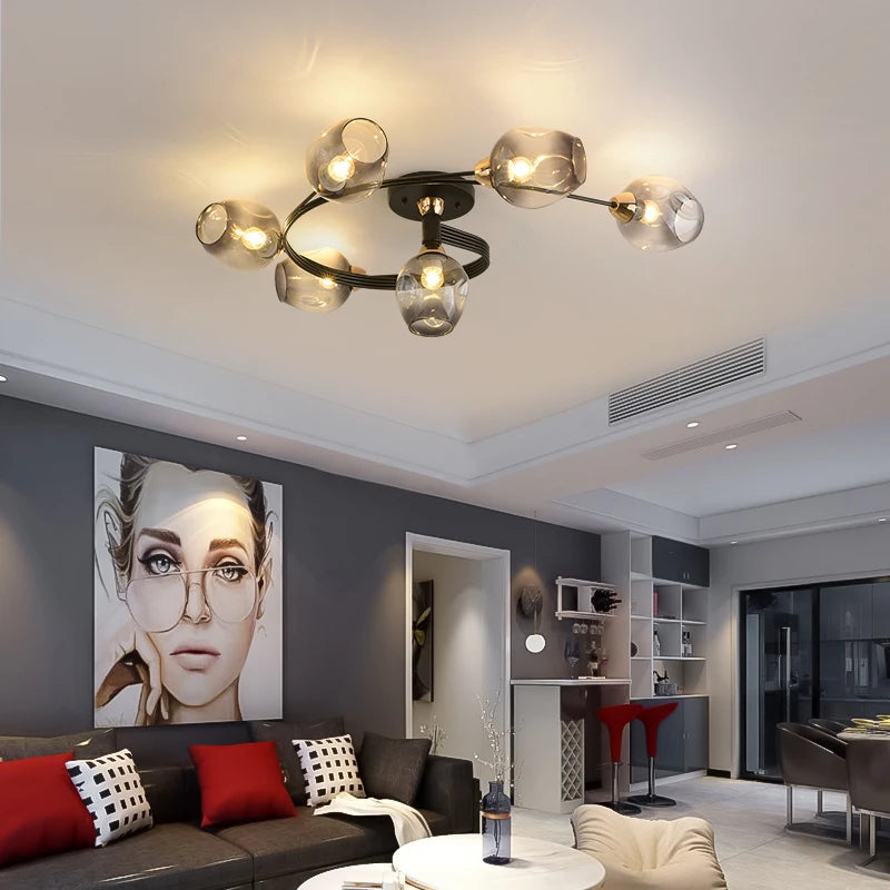 Suspension de plafond LED nordique pour salon salle à manger cuisine chambre moderne verre moléculaire suspendu lustre éclairage à la maison - vue 3 sur 12