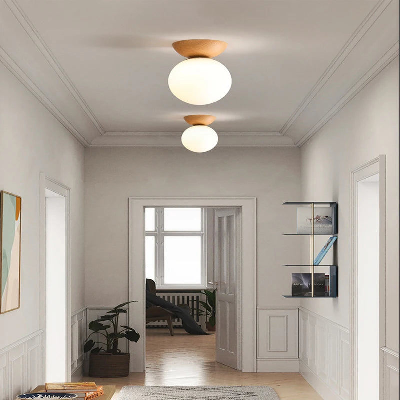 Plafonnier moderne LED en bois arrondi design - vue 3 sur 10