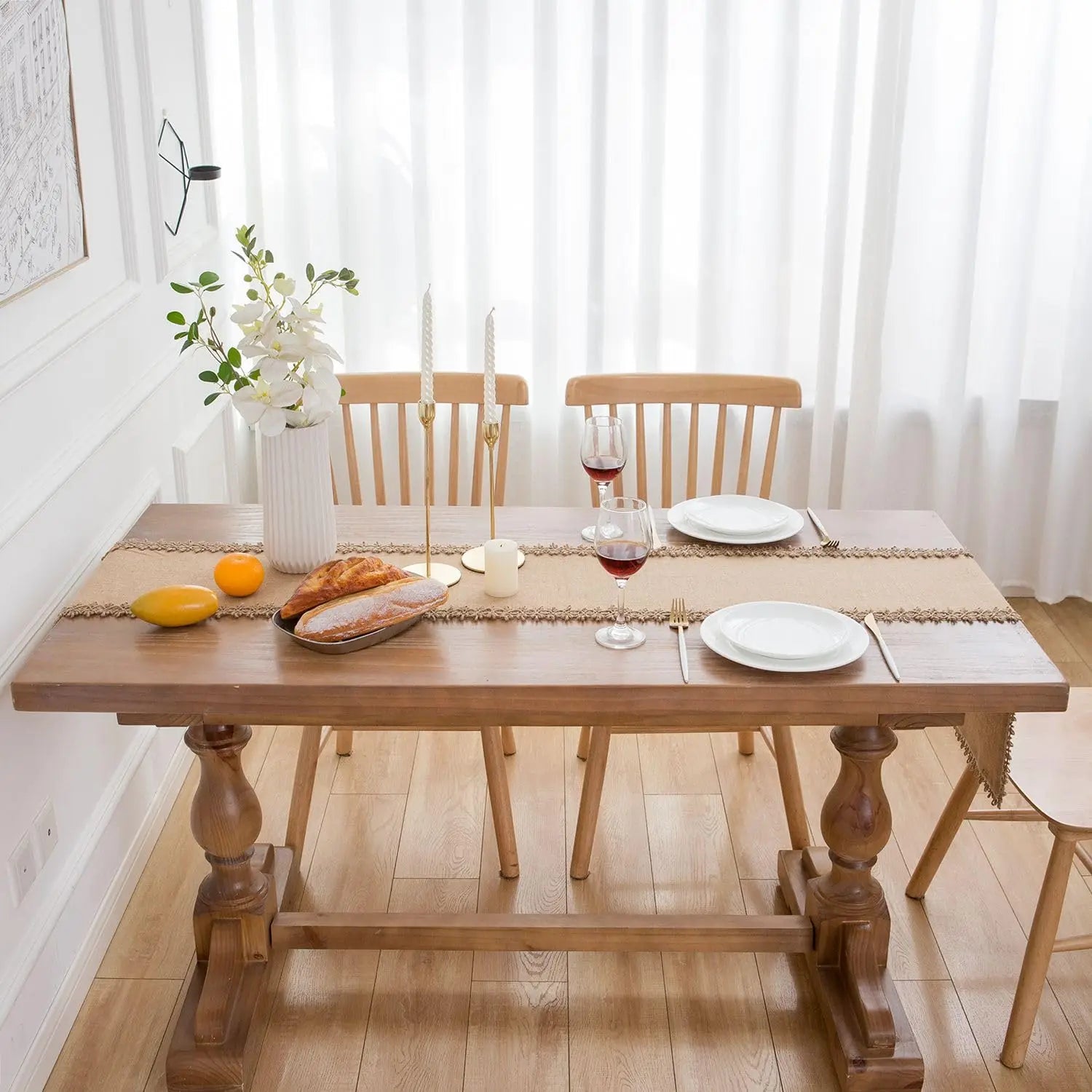 Chemin de table macramé rustique beige style bohème - vue 5 sur 7