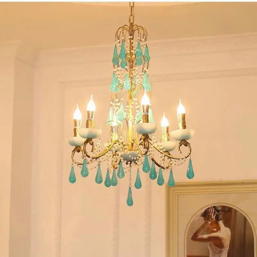 lustre moderne en goutte d'eau art déco en cristal et verre - vue 2 sur 7
