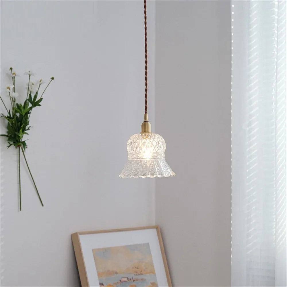 lustre antique en laiton et verre pour décoration maison - vue 5 sur 8