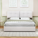 Double Bed with Storage Space,Upholstered Bed 140/160 x 200cm,Headboard with LED Lighting and USB Port,No Mattress,Velvet Beige