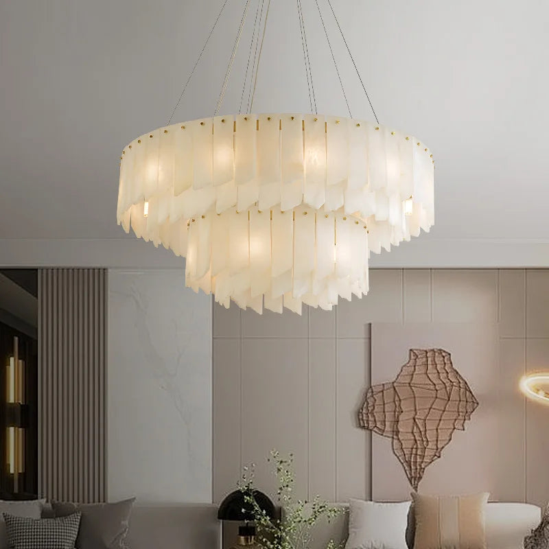 lustre design moderne en marbre naturel espagnol led - vue 4 sur 11