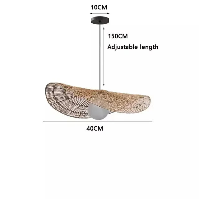 Wabi sabi style pendant light, rattan woven light, dining room home decoration, bedroom living room pendant light - vue 8 sur 15