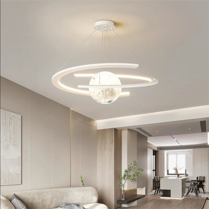 Double semicircle LED pendant light nordic minimalist living room style - vue 6 sur 8