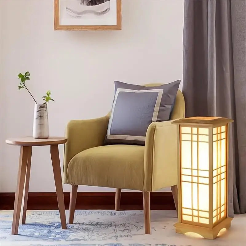 lampadaire japonais en bois massif pour intérieur lumineux - vue 4 sur 9