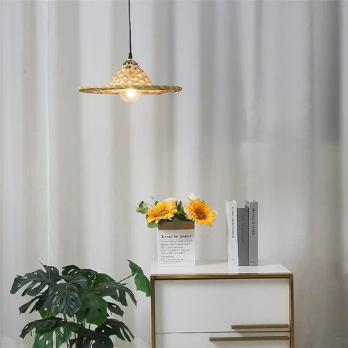 lustre d'art fait main en bambou naturel style chinois led - vue 4 sur 7