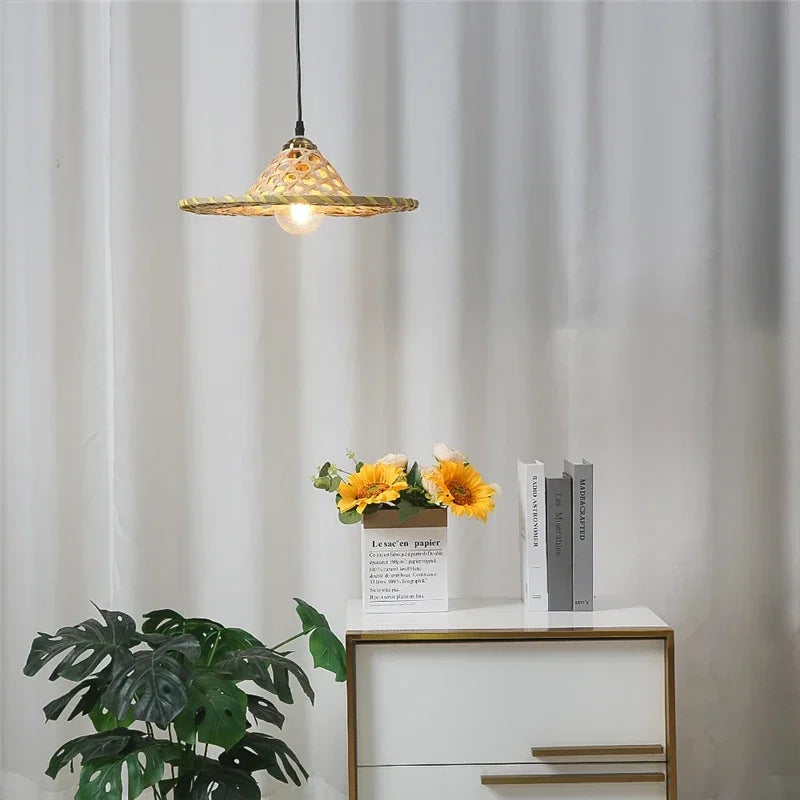 lustre d'art fait main en bambou naturel style chinois led - vue 4 sur 7