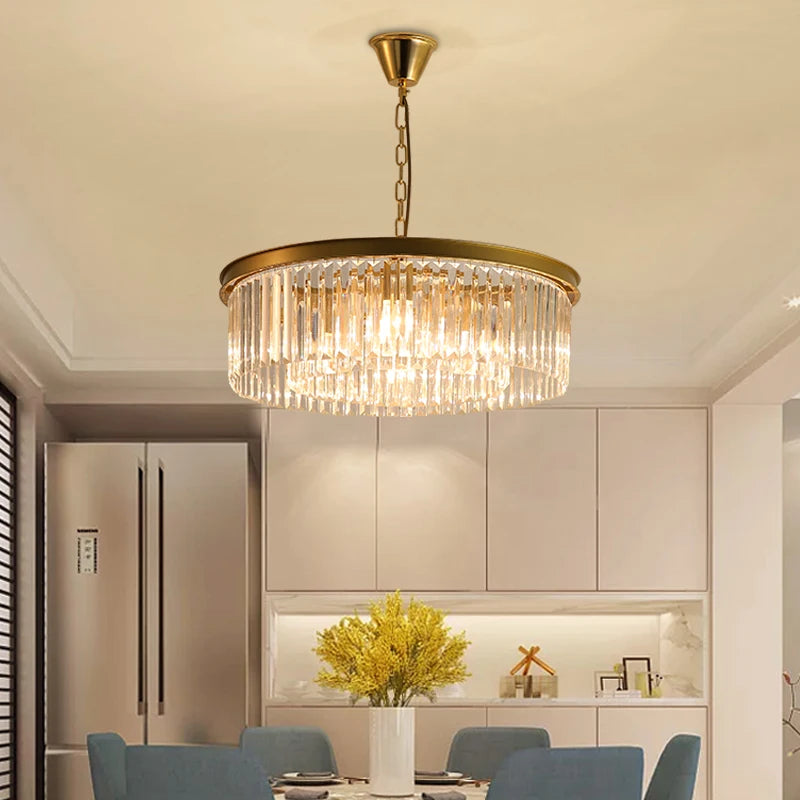 suspension rétro en métal doré design avec cristal à LED - vue 7 sur 26