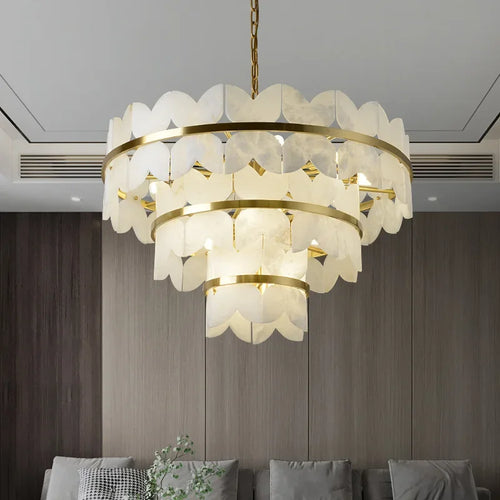 Natural marble and copper minimalist designer pendant light - vue 3 sur 9