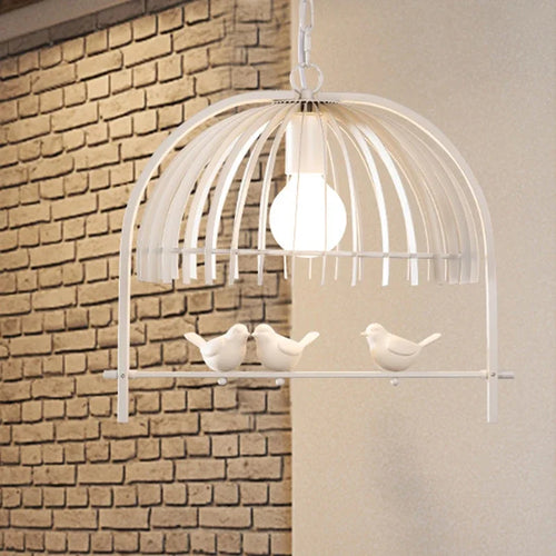 Nordic Resin Iron Bird Cage Chandelier For Dining Room Kitchen Restaurant Cafe Indoor Decoration Hanging Lamp Light Fixtures