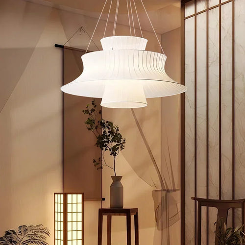 Modern minimalist fabric pendant light, living room dining room interior decoration, home decor, LED lighting fixtures - vue 4 sur 8