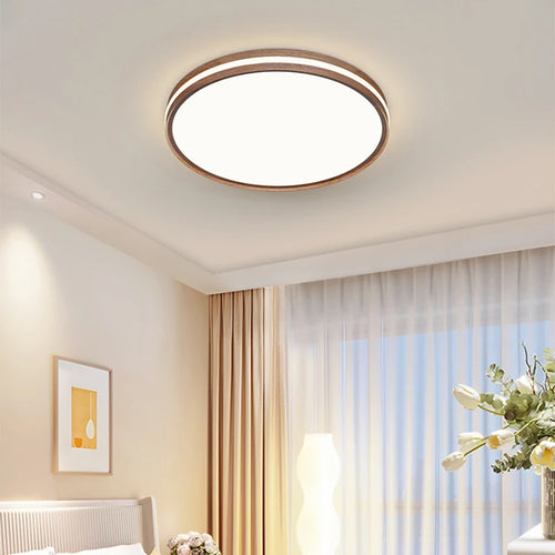 Minimalist nordic wooden ceiling light with modern LED lighting - vue 2 sur 12