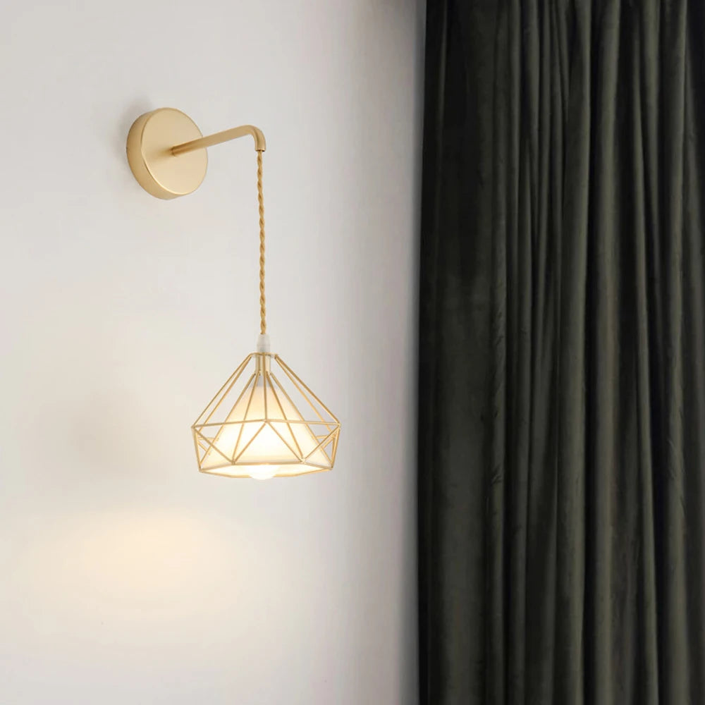 Modern nordic wall light with lampshade for bedroom and living room - vue 4 sur 7