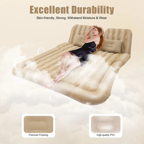 Inflatable Suv Car Mattress With Air Pump, Car Rear Seat Sleep Bed, Travel Tent (Beige) - vue 3 sur 6