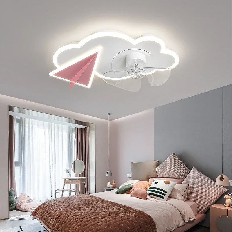 plafonnier ventilateur avec lumières design avion télécommande pour enfants - vue 5 sur 8