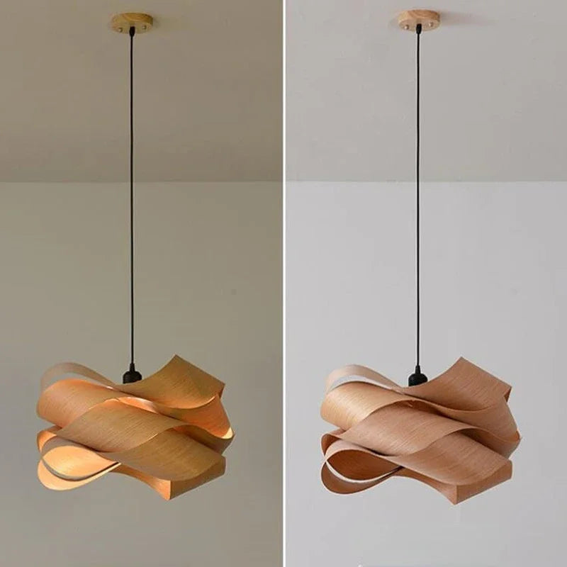 Vintage Chinese style bamboo and wood pendant LED light for bedroom, living room or dining table - vue 3 sur 19
