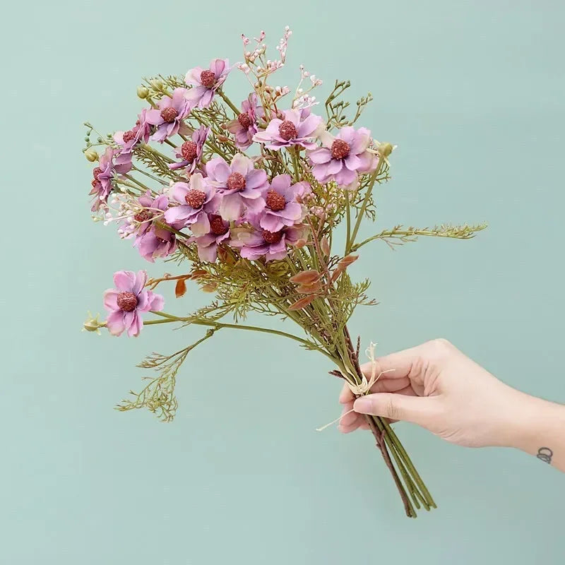 Vintage artificial cosmos bouquet, 6 stems, floral decoration