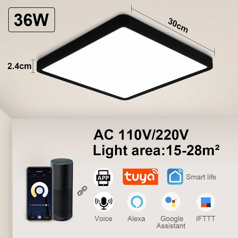 Tuya Smart LED plafonnier App commande vocale Alexa Google télécommande plafonniers carrés salon chambre éclairage - vue 10 sur 22