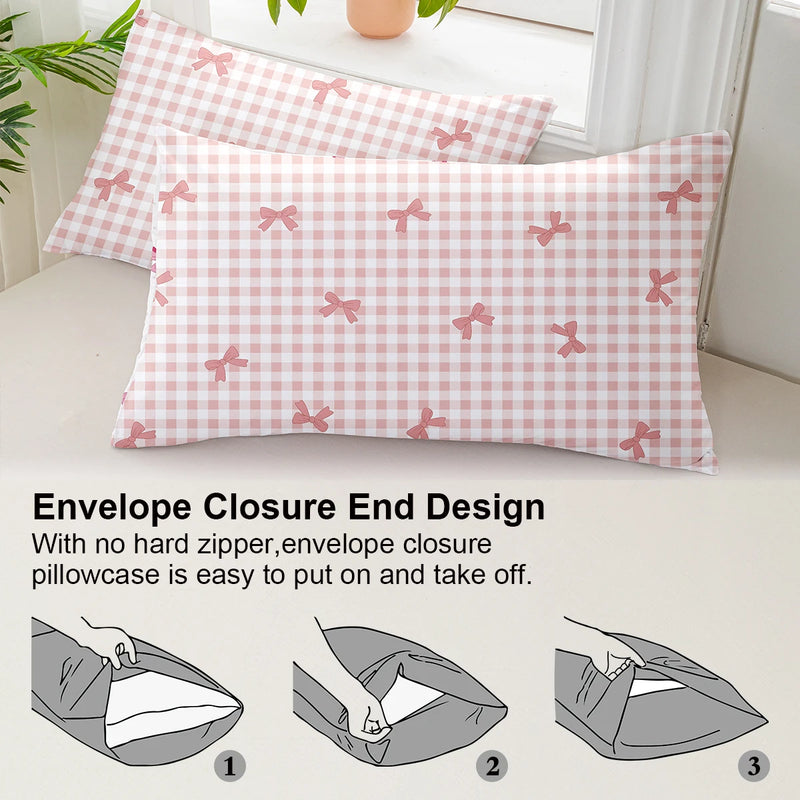 housse de couette à carreaux avec nœud papillon et 2 taies d'oreiller