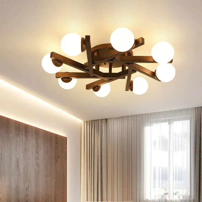lustre en bois nordique design lumineux pour décoration intérieure - vue 5 sur 11